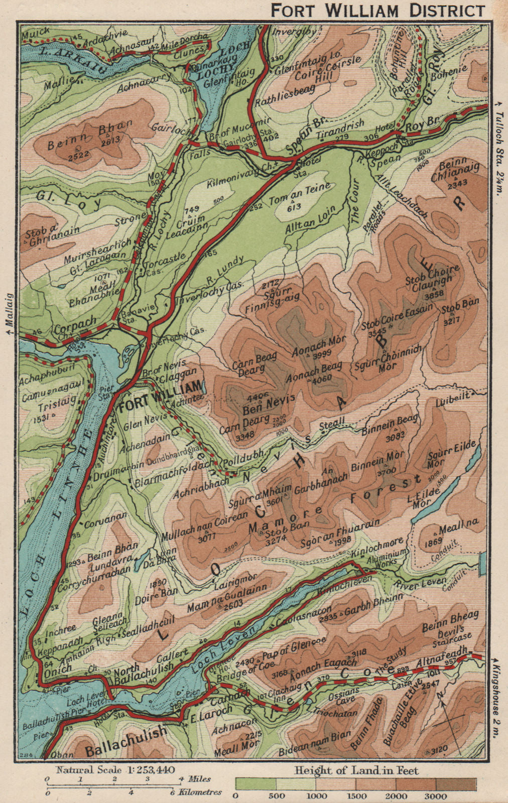 FORT WILLIAM DISTRICT. Vintage map plan. Ballachulish. Scotland 1932 old